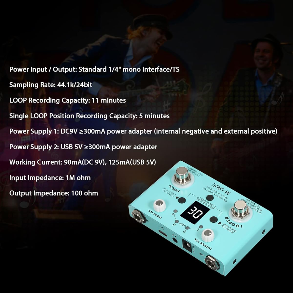 BUZHI Mini 2-in-1 Looper & Effect Pedal Drum Looper Effector Mini 2-in-1 Looper Drum Machine Double Footswitch Looper Pedal Looper Guitar Pedal 30 Drums 4 Loops High Precision Tuner Speed Adjustable