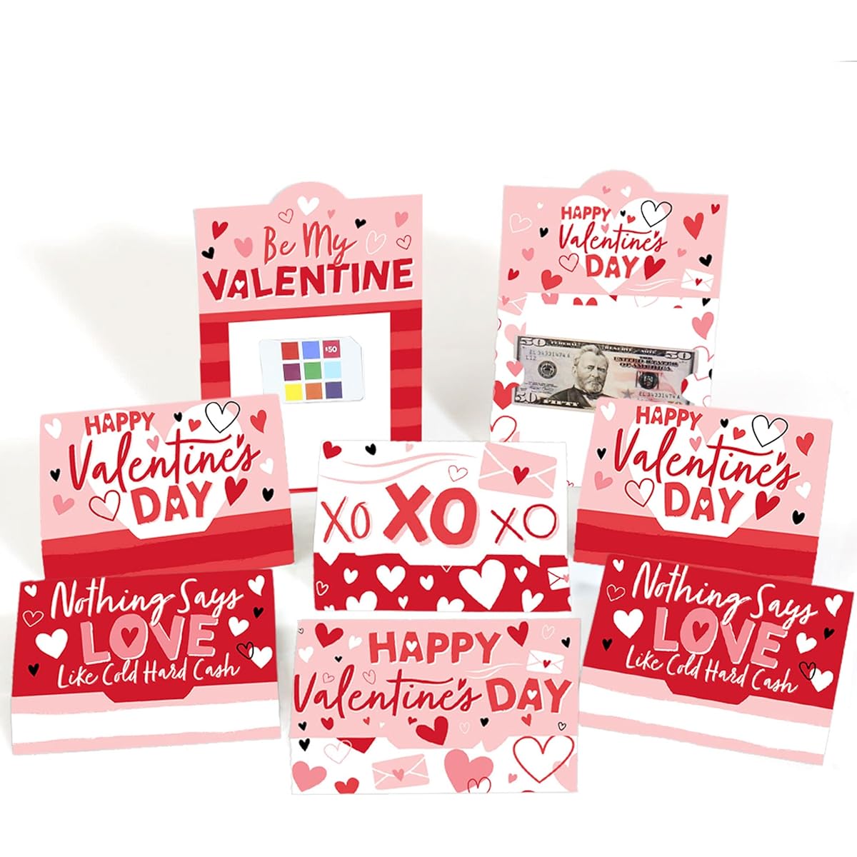 Big Dot of Happiness Happy Valentine's Day Valentine Heart Party Money & Gift Card Holders, Set of 8