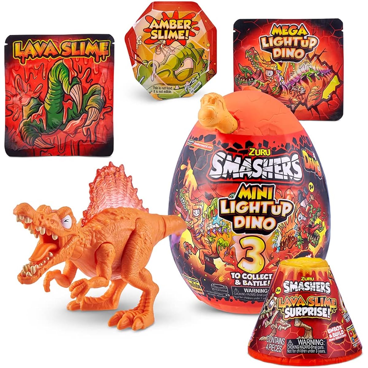 Smashers Glowing Mini Dinosaur Spinosaurus by ZURU Lava Slime Surprise Series 4 for Boys and Kids, Limited Edition Combo Pack