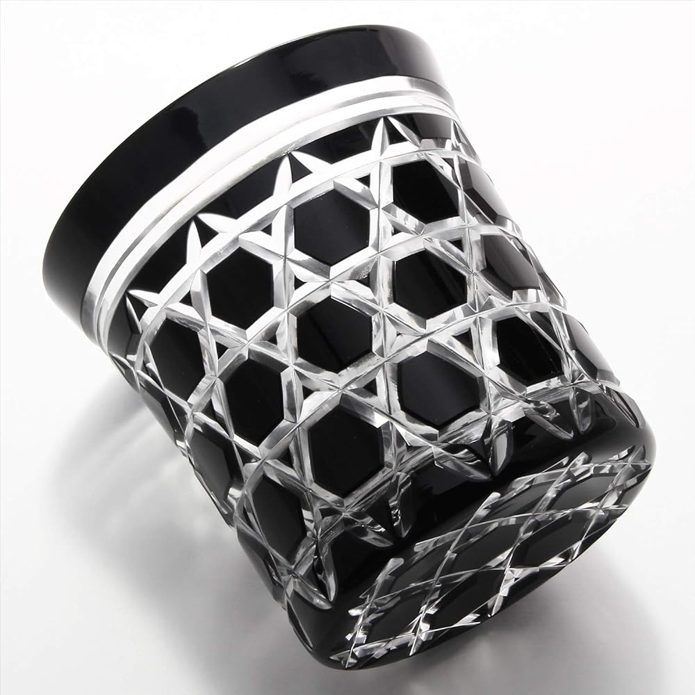 Edo Kiriko Kawai Sarazo Old Glass Hexagonal Kagome Black 1754-55BK