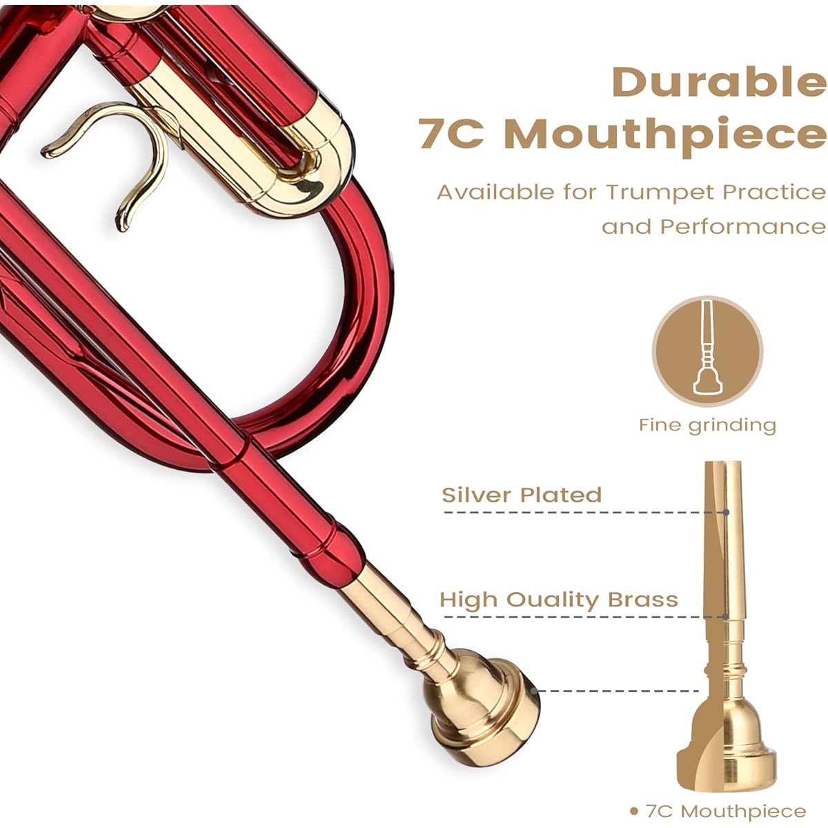 Asmuse BB Standard Trumpet Set for Beginners Brass Student Trumpet Instrument with Hard Case (Red)
