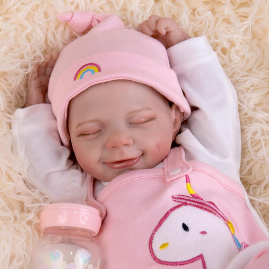 Aori Lifelike Reborn Baby Doll 20" Full Body Soft Vinyl Real Life Baby Girl Eyes Closed Realistic Sleeping Toddler Doll with Feeding Kit for Ages 3+