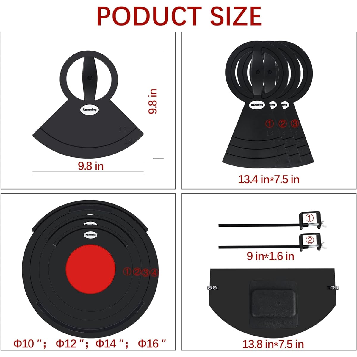 RANMING Mute Pad Drum Set Mute Prepack Double Layer Drum Pad Mute Eliminate Sustain and Effectively Reduce Volume by 90% 10/12/14/16 Inch Bass Drum Mute 1 Piece Cymbal Mute 4 Pieces