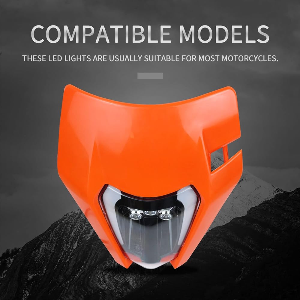 POLARBEAR Dirt Bike Headlight LED Headlamp Front Light with Strap DRZ400sm HAWK 250 EXC Parts Headlight Assembly Enduro Supermoto Universal (Orange)