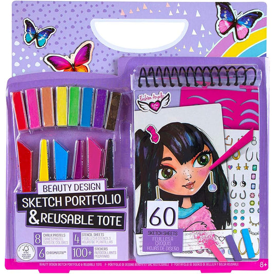 Fashion Angels Beauty Sketch Portfolio & Carry Keeper (12604) Beauty Coloring Carry Tote with Markers & Crayons and 100 Stickers, Ages 8+