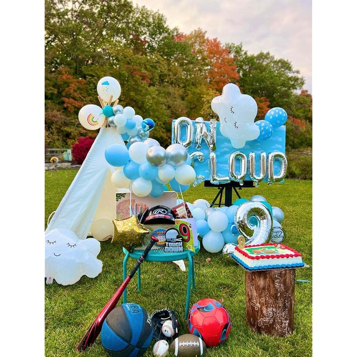 LaVenty 43pcs Silver on Cloud 9 Balloons, 9 on Cloud Birthday Decorations, 9th Birthday Balloons, 9th Birthday Balloons on Clouds, Party Supplies, Cloud Balloons
