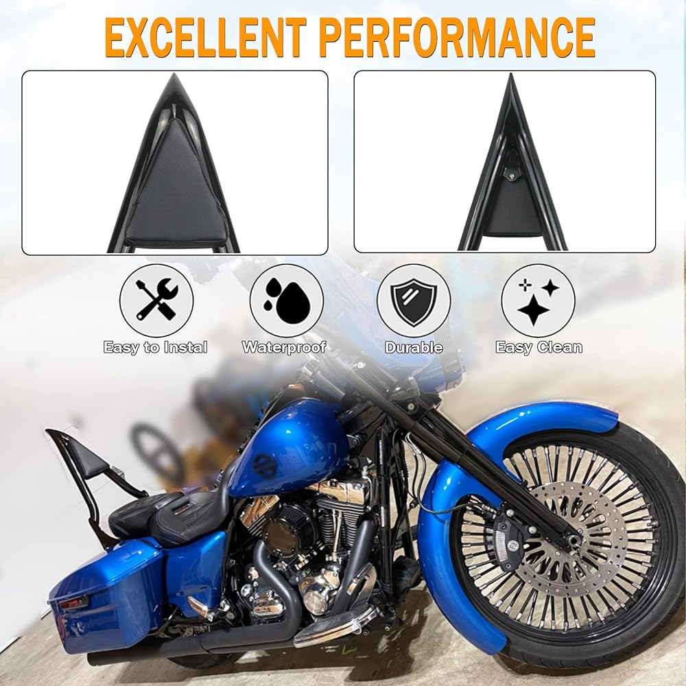 26" Tall Black Sissy Bar Removable Passenger Backrest Rear Pad for Harley-Davidson Touring Models 2009-2023 Street Glide Road Glide Electra Glide Road King
