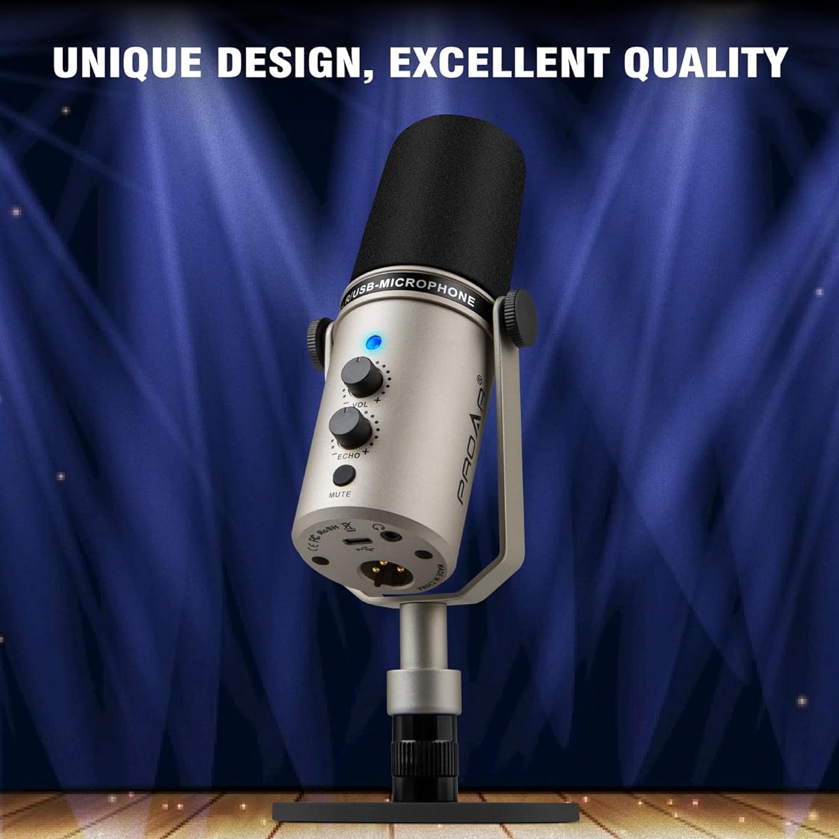 PROAR USB/XLR Podcasting Dynamic Microphone, Professional USB Gaming Microphone for PC Computer with Noise Cancellation, Metal XLR Streaming Microphone Kit for Vocal/Instrument Recording/Voiceover/YouTube