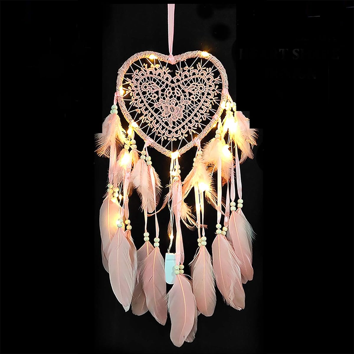 Small Star Dream Catcher LED Handmade Heart Shape Feather Design Dream Catcher Wall Hanging Decoration Home Decoration Festival Gift Pink