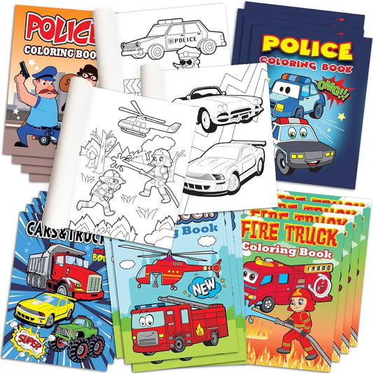 ArtCreativity Police & Firefighter Coloring Books for Kids Bulk Set 5 x 7 Inch Small Coloring Booklets Assorted Designs Fun Birthday Party Favors Educational Art Gifts for Boys and Girls