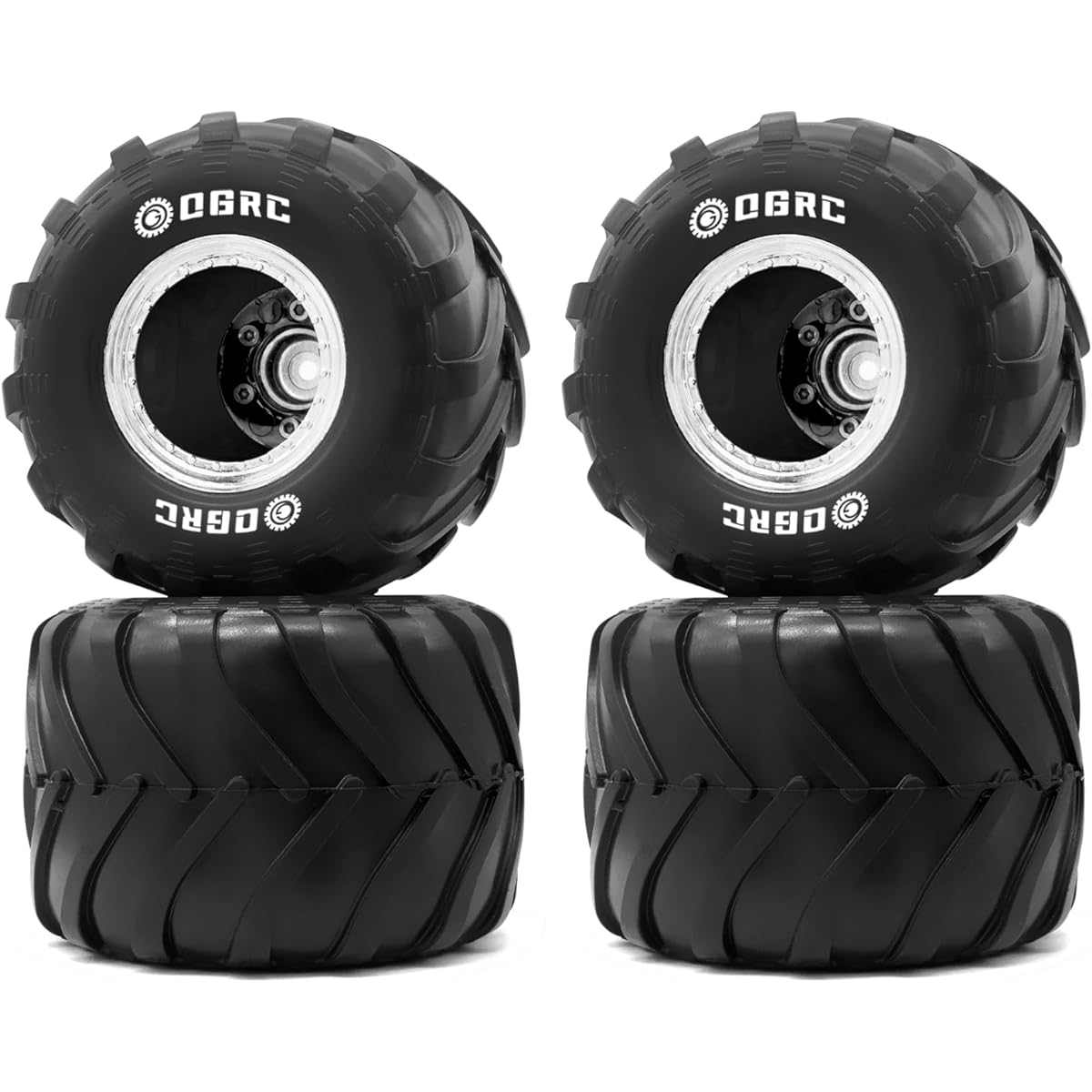 OGRC 1.0 RC Monster Truck Wheel Rim Tire Set for FCX24 SCX24 C10 JLU Deadbolt Gladiator Bronco 1/24 Crawler Car (Silver)