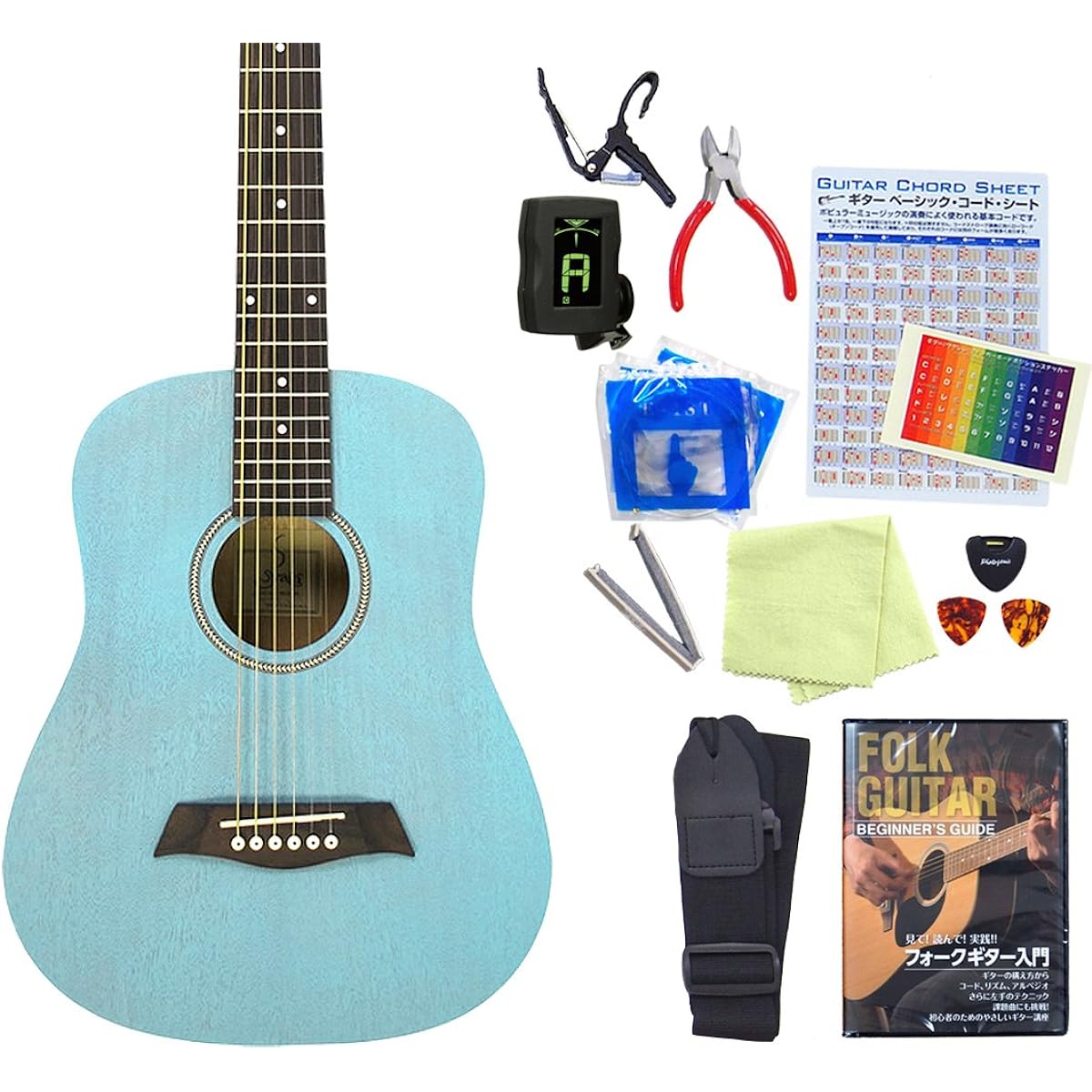 Mini Guitar Acoustic Guitar S.Yairi YM-02 High Grade Beginner Introductory 15 Piece Set UBL [98765] [Safe to ship after inspection]