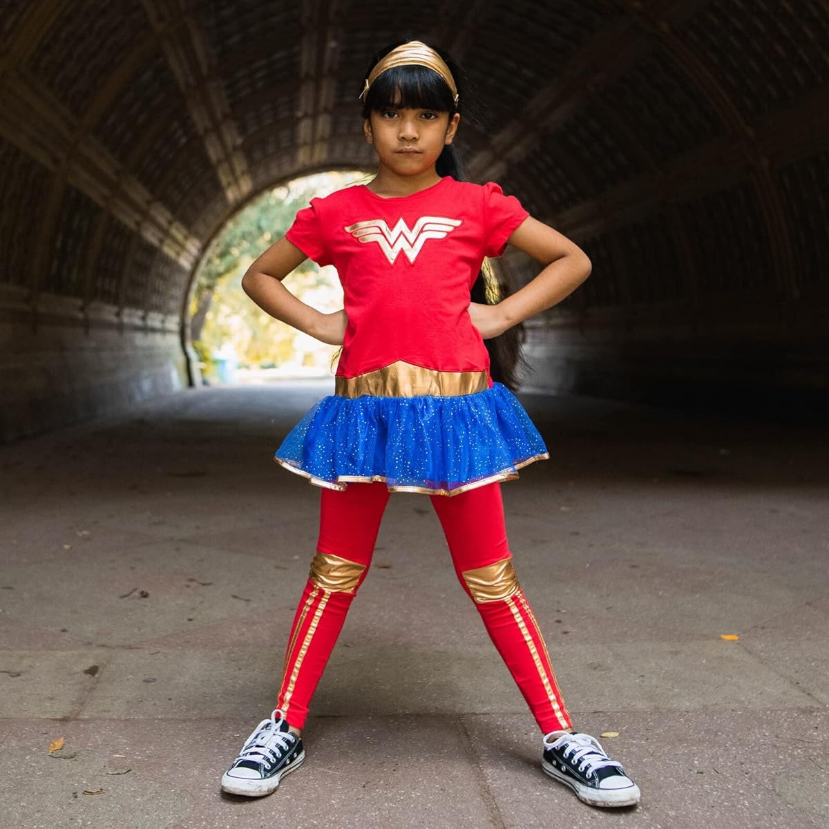 DC Comics Justice League Wonder Woman Girls Cosplay Costume Dress Leggings Headband 3 Piece Set for Toddlers to Big Kids