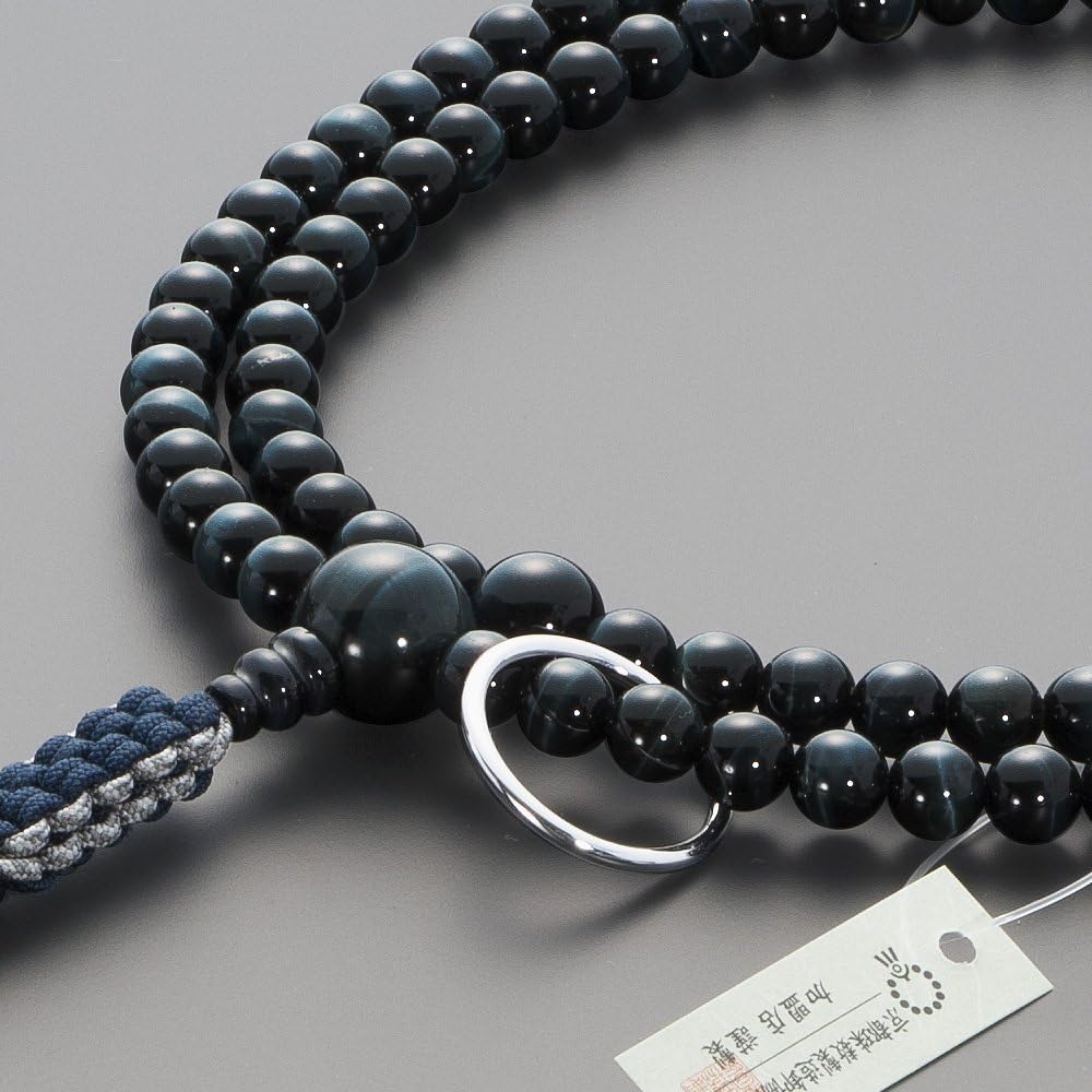 Buddhist altar shop Takita Shoten Prayer beads Soto sect authentic rosary [for men] Blue tiger eye stone shaku 2 pure silk string tassel ◆ Kyoto rosary, main rosary, two-wheeled rosary, Zen sect, official rosary [issued by Takita Shoten, Kyoto rosary mak