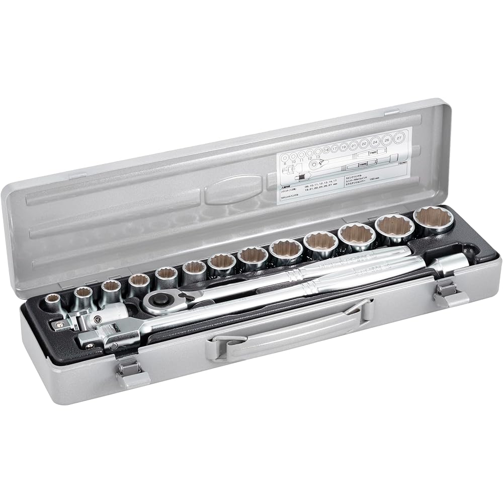 TONE Socket Wrench Set, Drive 12.7mm (1/2"), 750MH, Contents: 17 Pieces, Silver