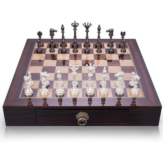 AMEROUS 19.6" Wooden Chess Set with Metal Chess Pieces, 4.5" King, 2 Storage Drawers, Gift Wrapped, Tournament Chess Board Game for Adults and Kids