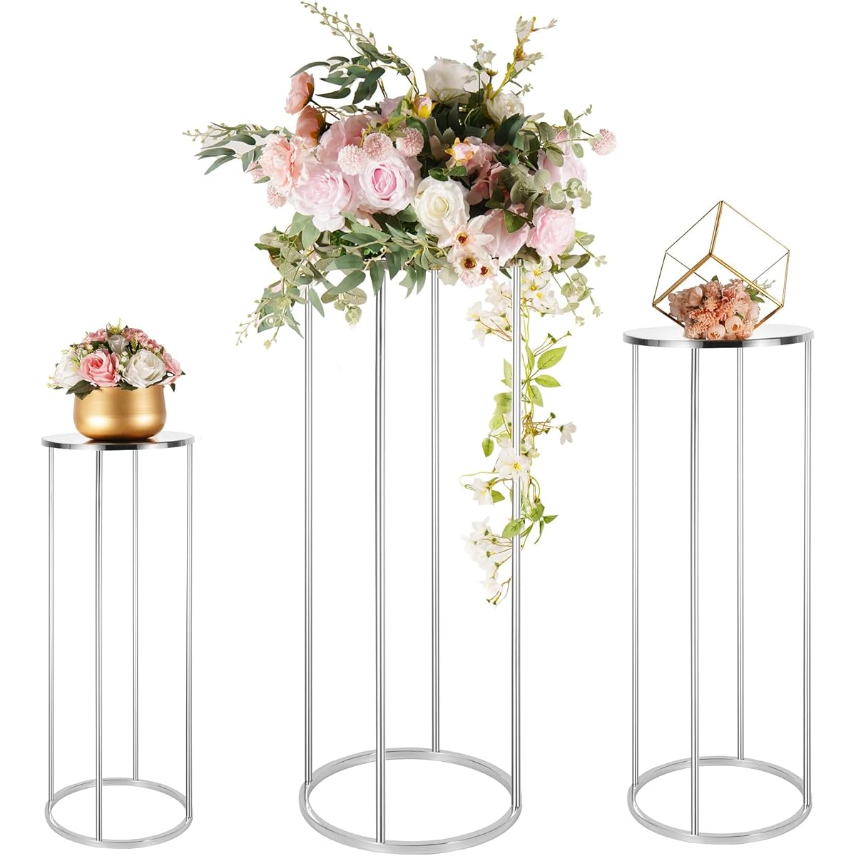 Party Cylinder Stand - Cylinder Pedestal Stand for Party/Wedding/Centerpiece/Table Decoration with Metal Panel Geometric Display Rack for Party Decoration 23.6/31.5/39.3 Inch Height