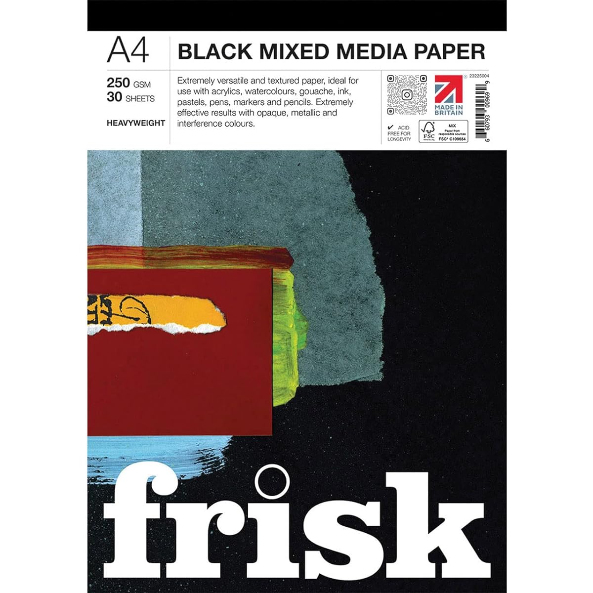 Frisk Black Mixed Media Paper Pad 250gsm 30 Sheets A4