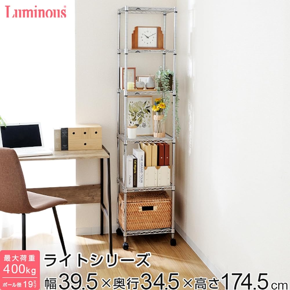 Doshisha Luminous Light Steel Rack Storage Shelf Kitchen Storage Width 40 6 Tiers IHT4018-6 Load Capacity 150kg Compact Slim Rust Resistant Antirust Treatment Includes Casters Abundant Custom Parts Pole Diameter 19mm Width 39.5 x Depth 34.5 x Height 174.