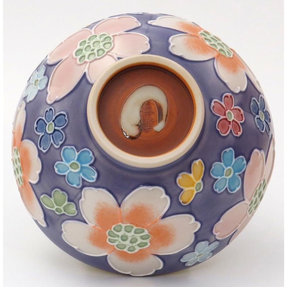 Kyoto ware, Kiyomizu ware, Shoho kiln, Chazuke, large, interdigital flower full (purple), B3-12 large purple