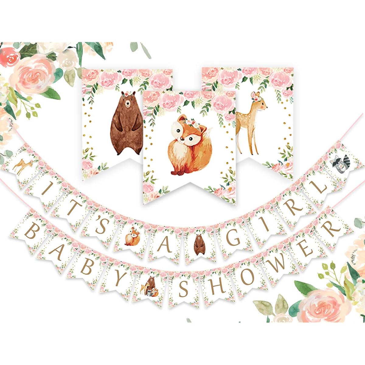 Woodland Baby Shower Decor Woodland Animal Garland It's a Girl Baby Shower Banner Woodland Animal Baby Shower Decorations Supplies