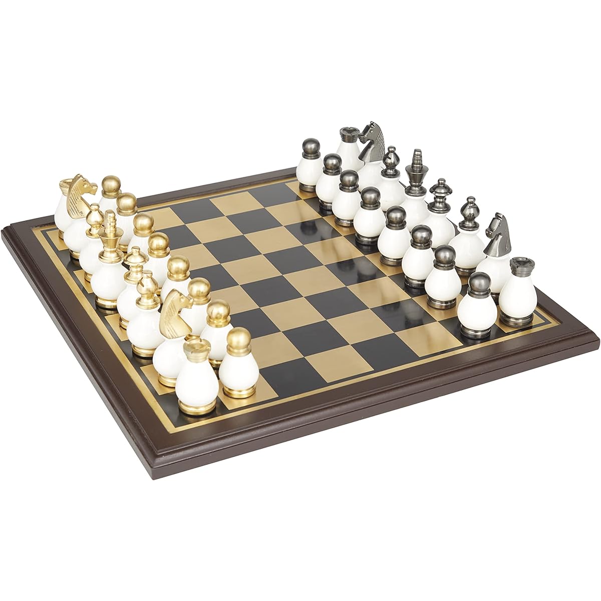 Deco 79 Aluminum Chess Game Set, 16" x 16" x 4", Gold