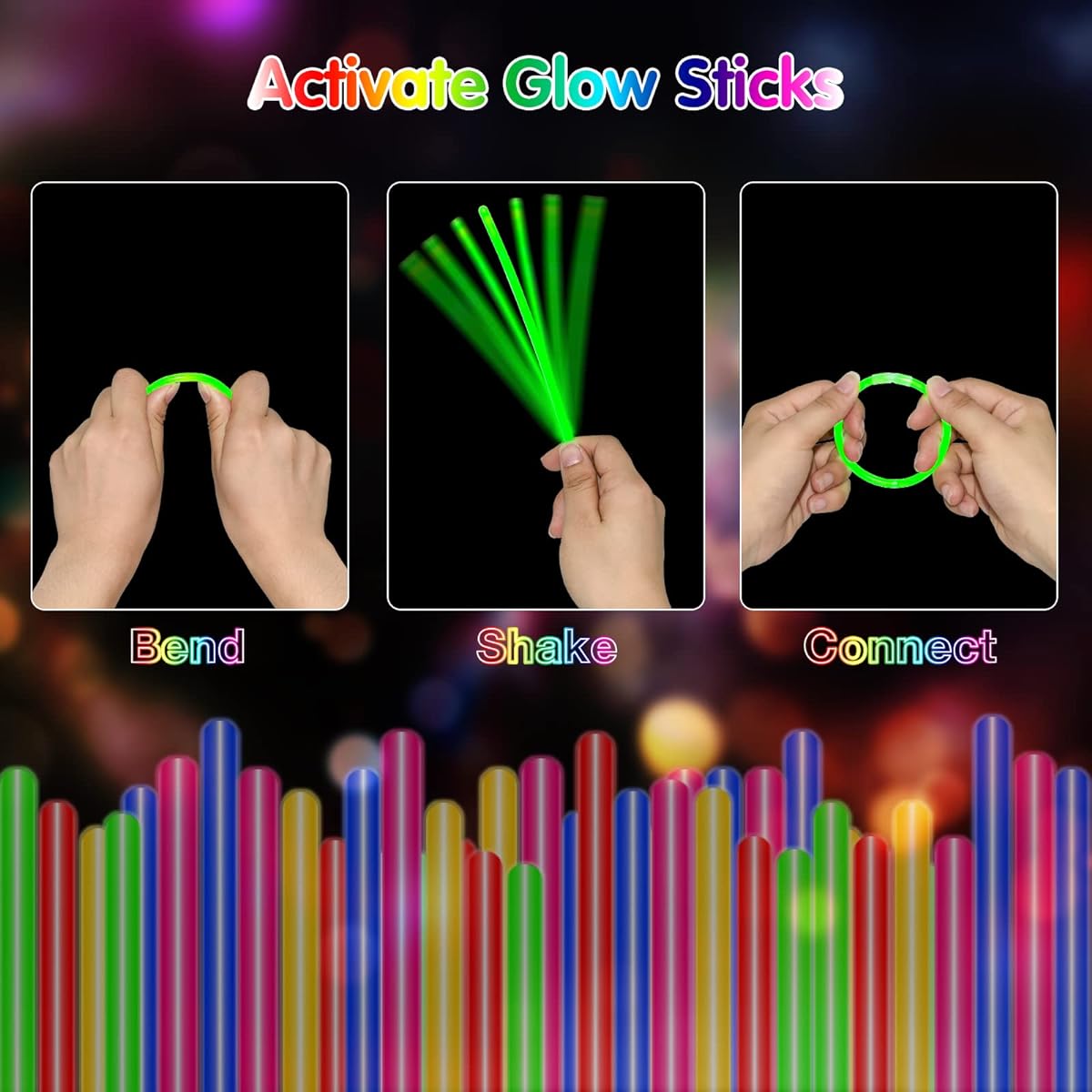 JICIOOEP 100pcs Halloween Glow Sticks Bulk Glow in the Dark Party Supplies Neon Bracelets and Necklaces for Christmas New Year Birthday Wedding Decorations
