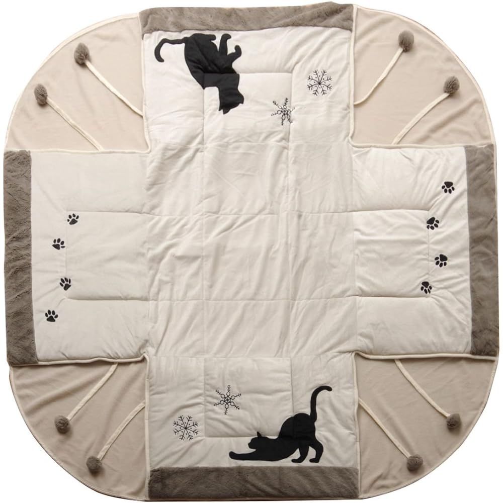 Ikehiko Kotatsu Futon Square Personal Space Saving Single Item Cat Pattern Cat Pattern Charles Ministry S Approx. 175 x 175 cm Beige Thin #5882509