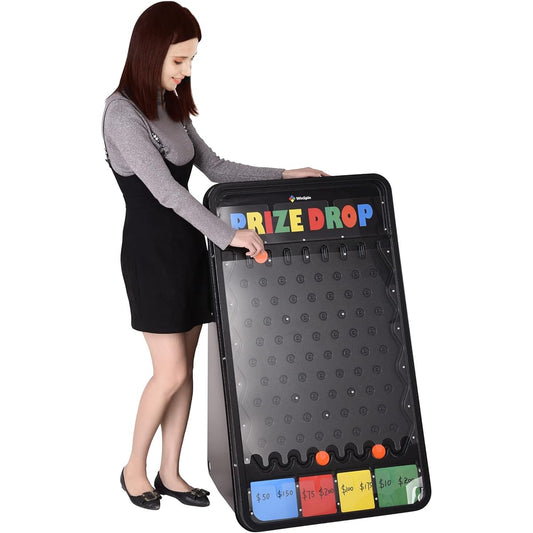 WinSpin 41" x 25" Prize Drop Plinko Board with Foldable Stand and Disc Drop Board Game with 12 Play Packs for Carnivals, Trade Shows, Parties and Live Streams