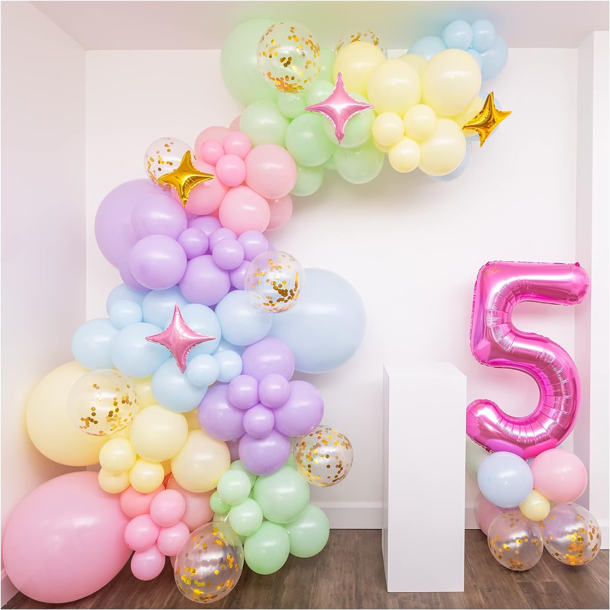 Glitter Confetti Premium 5th Birthday DIY Pastel Balloon Garland and Arch Kit Giant Number 5 3 Balloon Sizes Confetti Unicorn Birthday Decorations for Girls Macaron and Rainbow Party Supplies