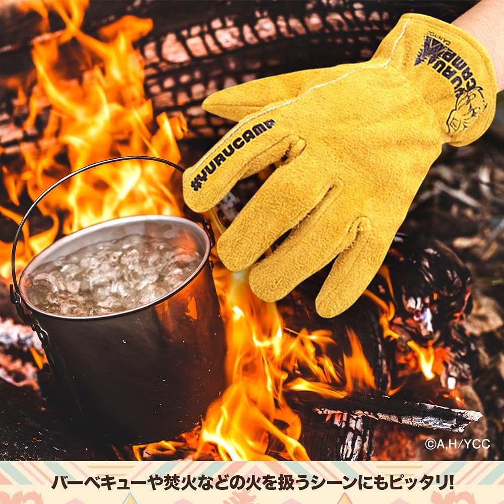 [DRESS] Yuru Camp Cowhide Outdoor Gloves Camping Solo Camping Gloves Bonfire BBQ Leather Gloves Heat Resistant Barbecue Leather Durable Collaboration