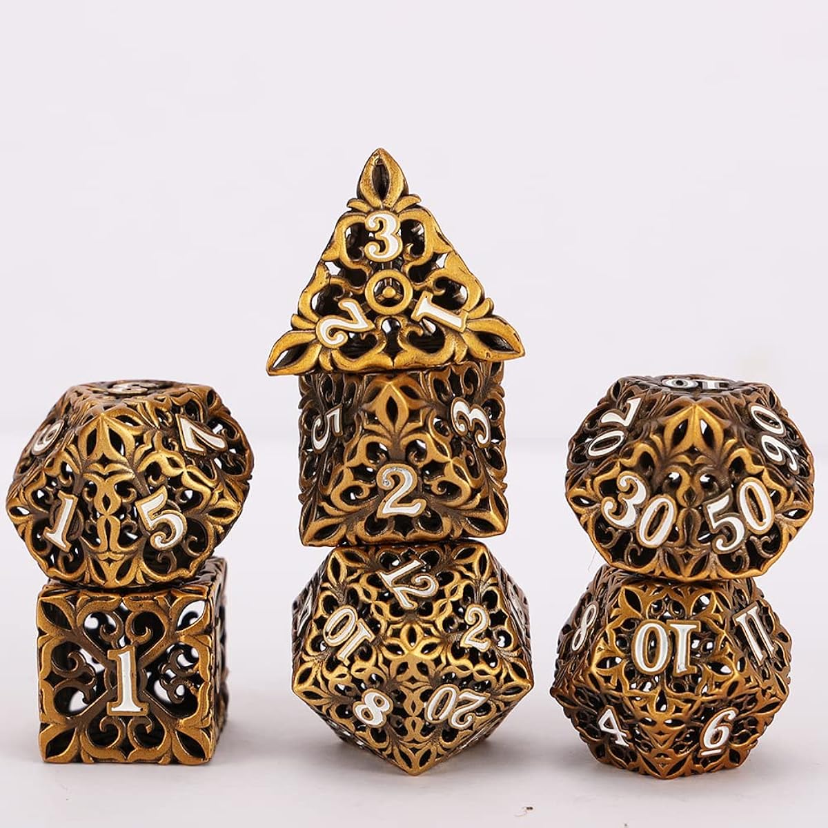 Metal Dice DND Dice Set D&D 7 Pieces Dice Polyhedron Hollow Dungeons & Dragons Dice L Size MTG RPG Role Playing Game Shadowrun Math Instruction D20 D12 D10 D8 D6 D4 Metallic Box Included (Gujin)