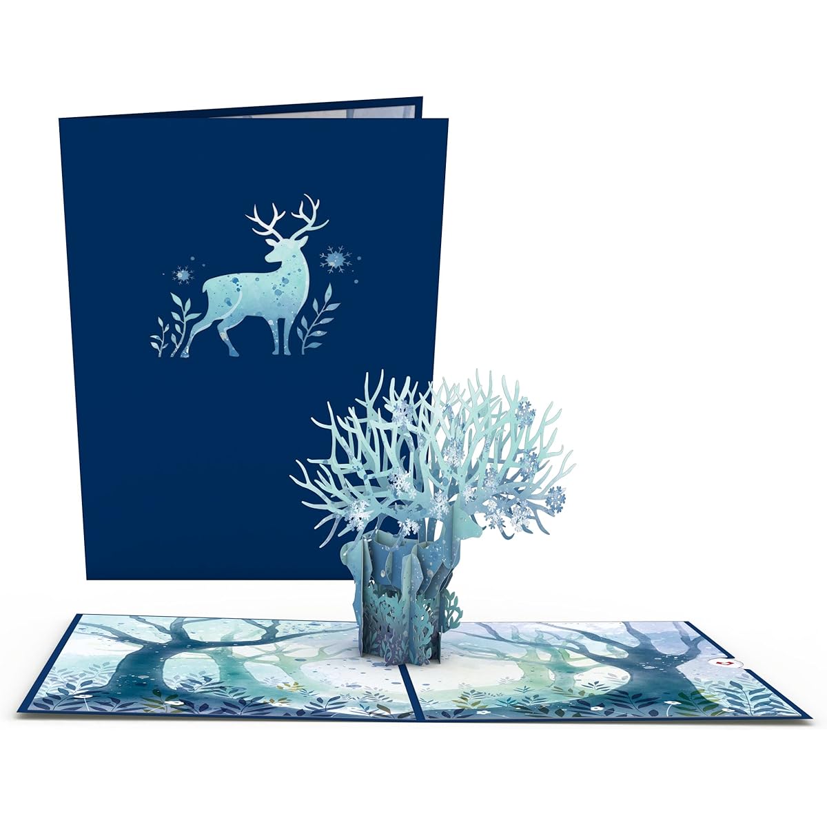 Lovepop Winter Surreal Deer - Pop Up Christmas Card - Handmade 3D Festive Greeting Card - Special Heartwarming Winter Greetings, 5 x 7 inches