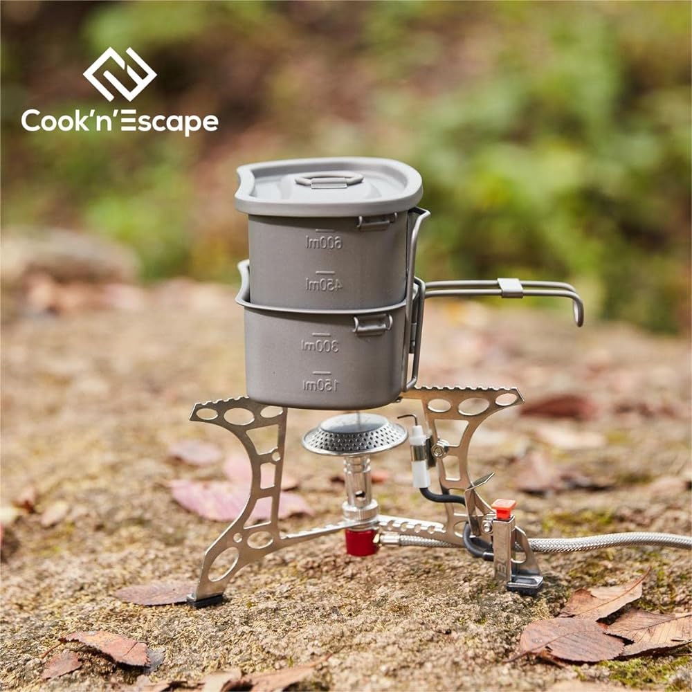 COOK'N'ESCAPE Titanium Cooker Set, Frying Pan, Camping Pot, Cooker Set, Tableware, Camping Equipment, Mountain Climbing Pot, Storage Bag Included [Eligible invoices will be issued] (Military style cooking cup CA2117_GREY)