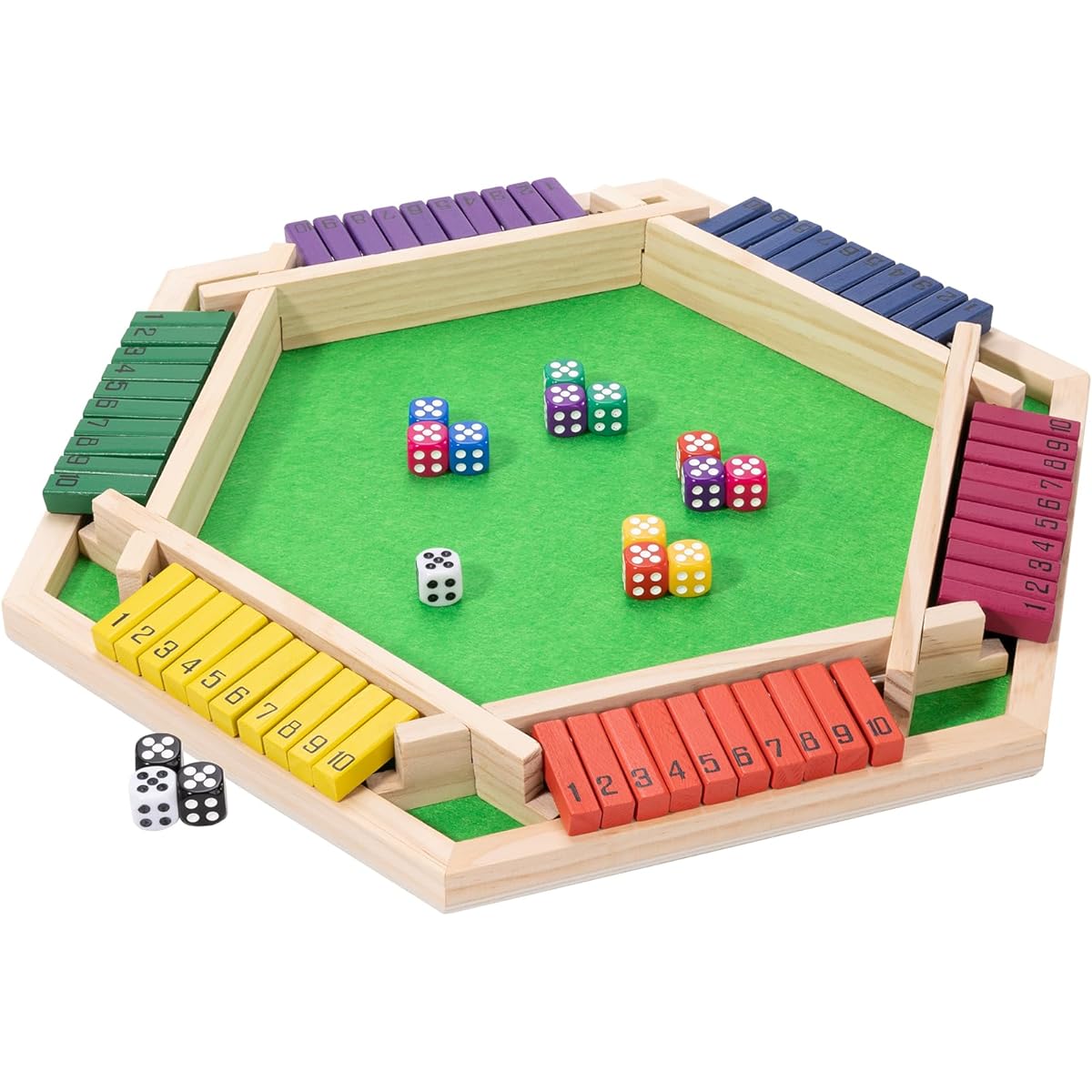 MNYUN Shut The Box Dice Game for 2-6 Players Wooden Board Table Math Game with 16 Dice and Instructions Classic Close the Box Board Game for Adults Kids Family Classroom Home Bar