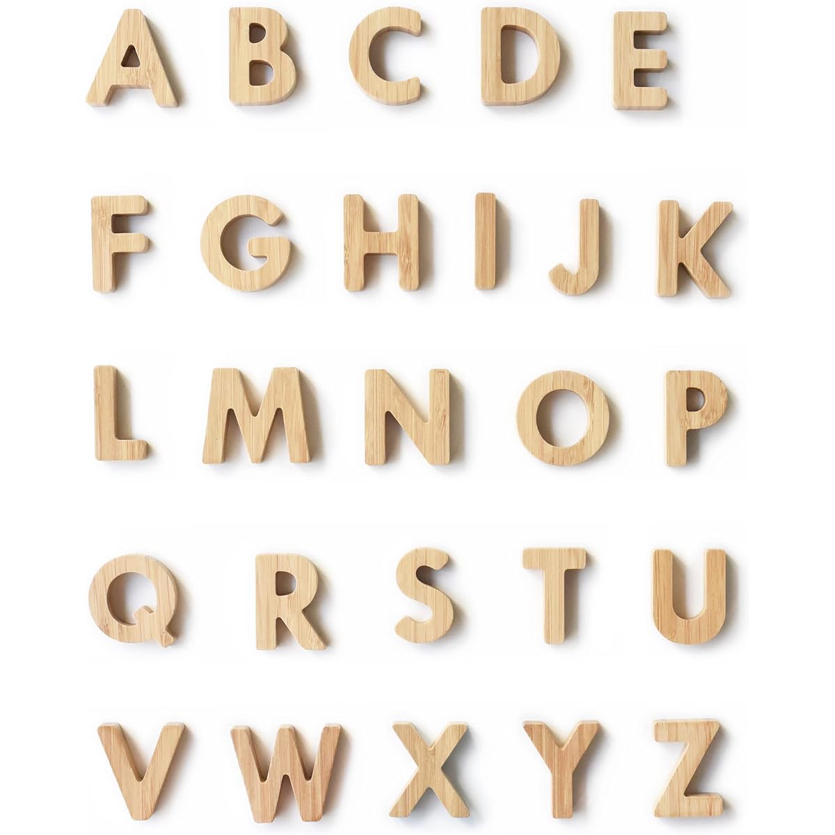 Wee Gallery Bamboo Alphabet Natural Wood Blocks Sensory Learning Toy Wooden Alphabet Toys 26 Large Letters for Toddlers/Preschoolers/Boys/Girls Learn to Read/Trace/Sorting