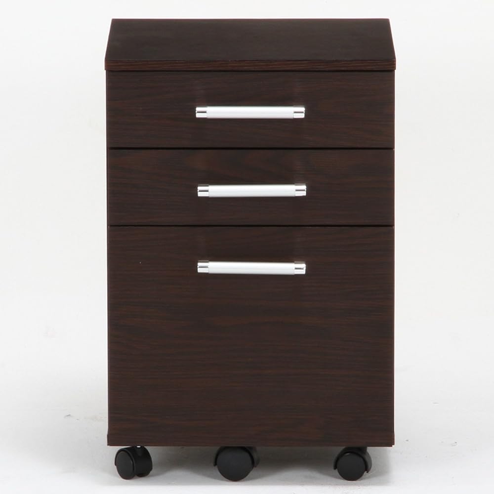 Fuji Boeki Side Chest in Cabinet 3 Tiers Width 40 x Depth 40 x Height 60 cm Dark Brown Wood Grain with Casters Plain 13525