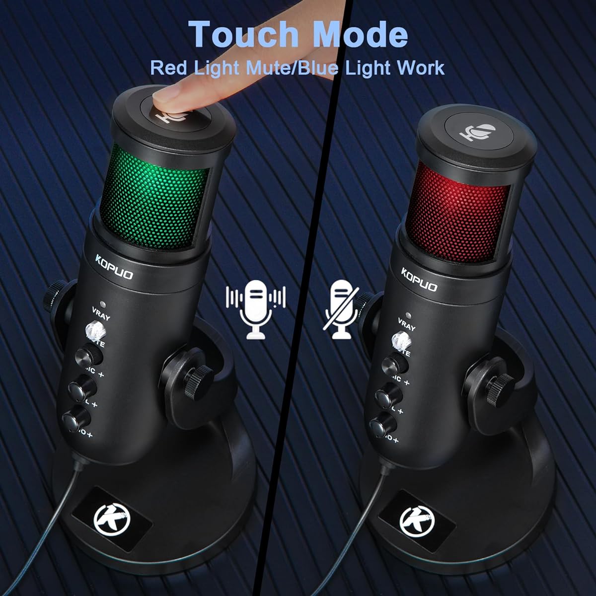 KOPUO Built-in Mute PC Dynamic Cardioid Microphone Condenser Metal Microphone with Headphone Jack Audio Blocking Technology Compatible with YouTube/Streaming/Recording/Twitch