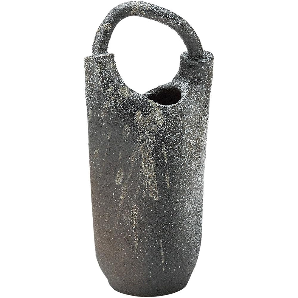 Shigaraki Ware Hechimon Vase Flower Base Large Vertical Ear Ear Gray Iwashimizu Pottery MR-1-2613