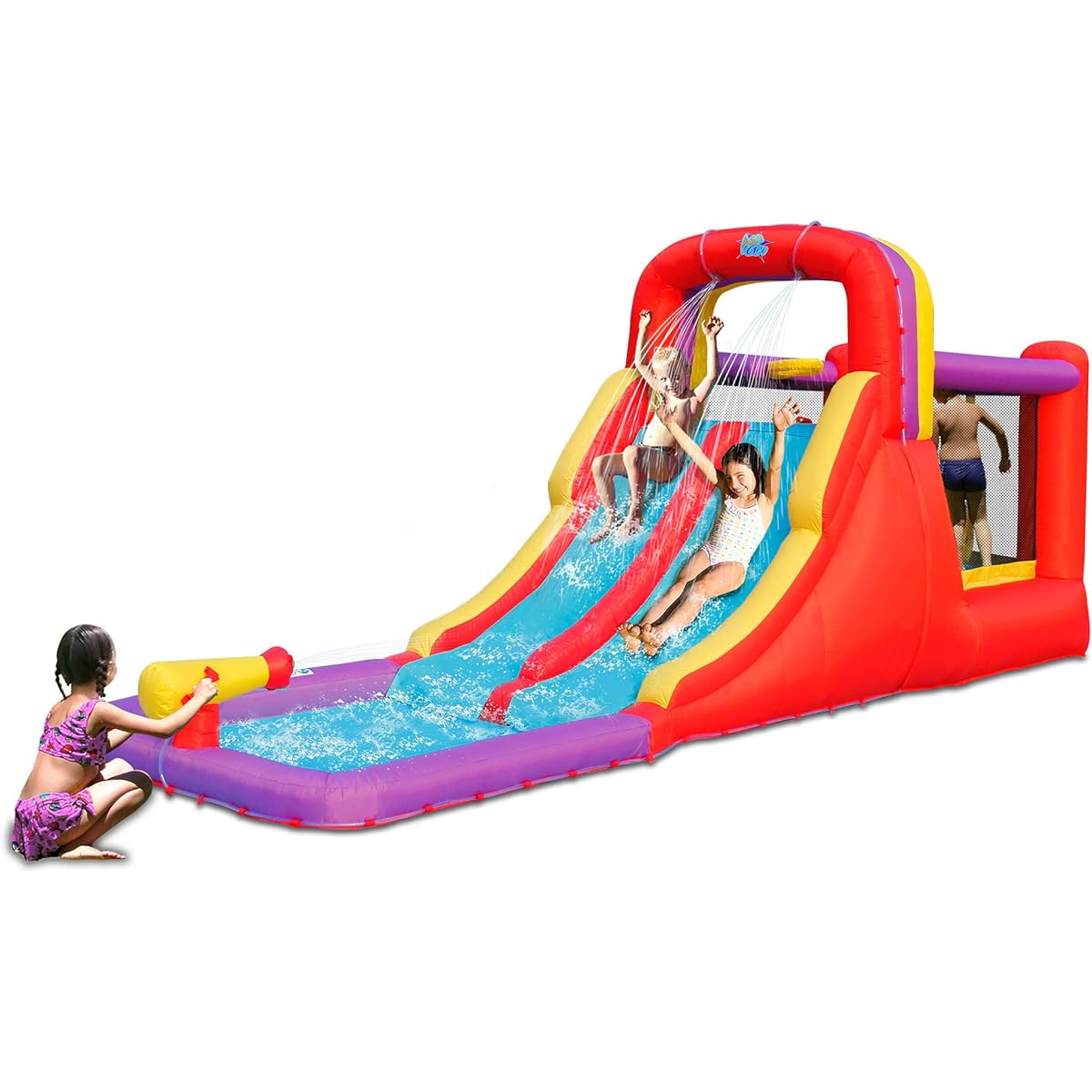 Action Air Bounce House Dry & Wet Inflatable Water Slide Slide with Large Bounce Area Durable Stitching Extra Thick for Summer Winter Kids (9185)