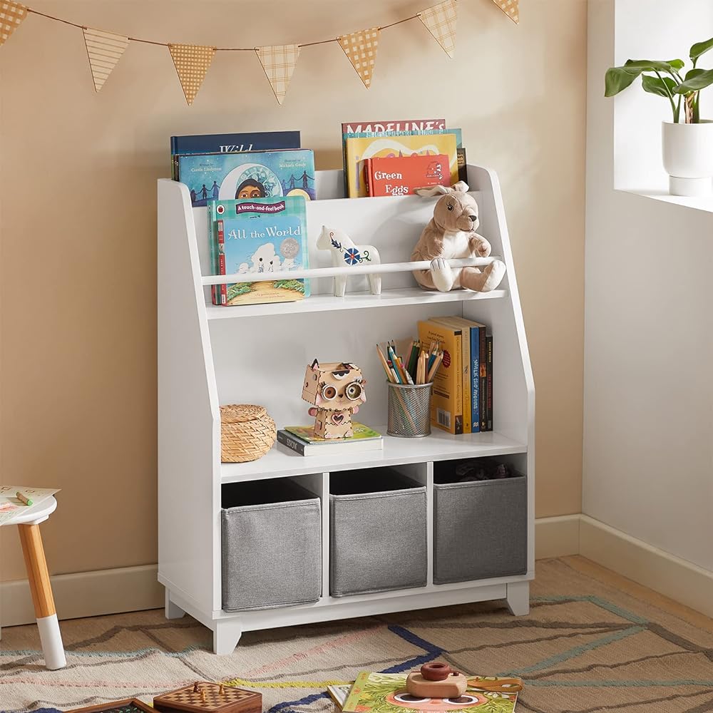 SoBuy Picture Book Shelf, Picture Book Rack, Toy Box, Toy Storage, Stylish, Width 63 x Depth 28 x Height 80 cm, Large Capacity, Wooden Storage Case, Children's Bookshelf, Open Shelf, Kids, Storage Box, Children's Shelf, Bookshelf, Storage Shelf, Children