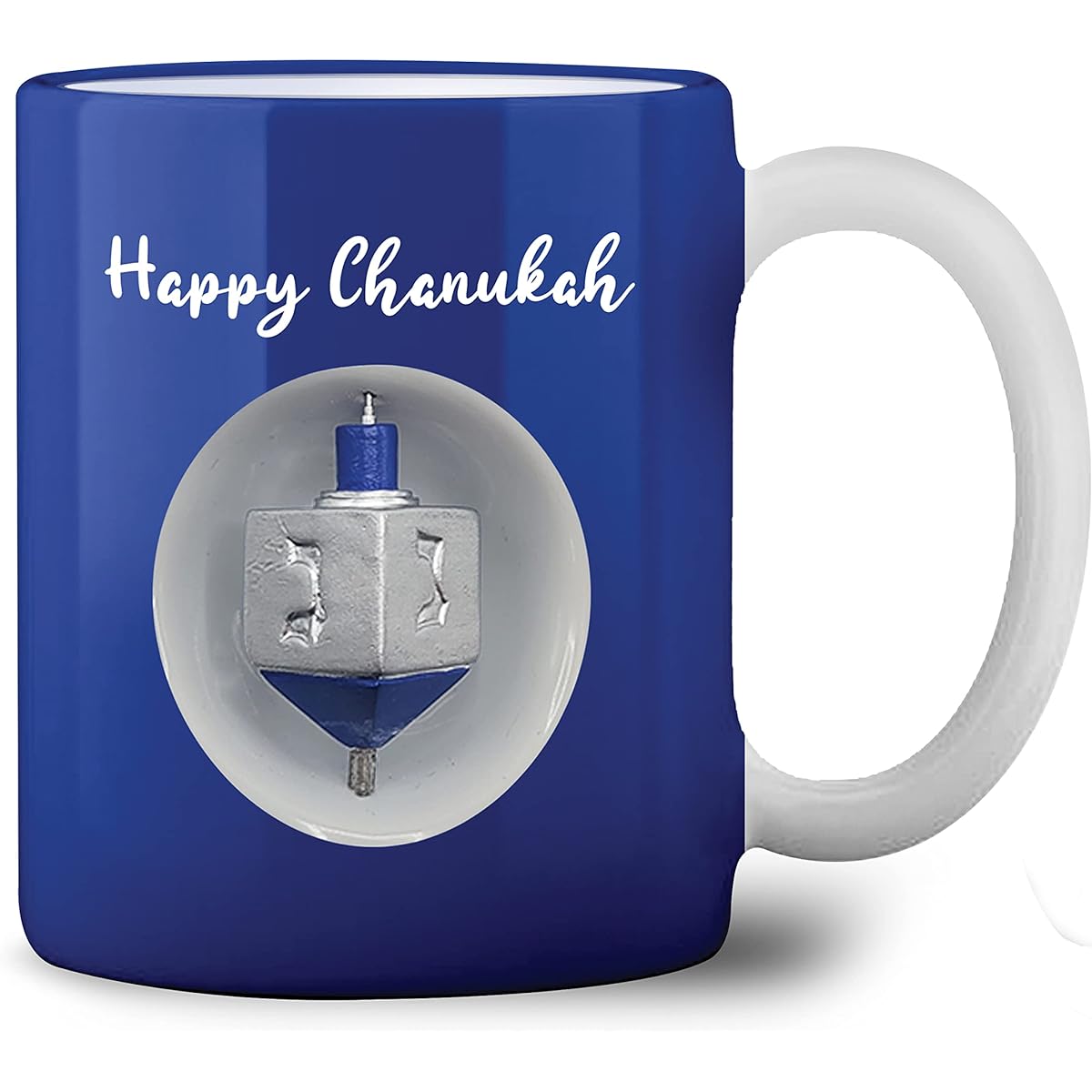 Ner Mitzvah Spinning Hanukkah Dreidel Mug - Happy Hanukkah Decorations - Blue & White Hanukkah Party Favors Holiday Gift Idea