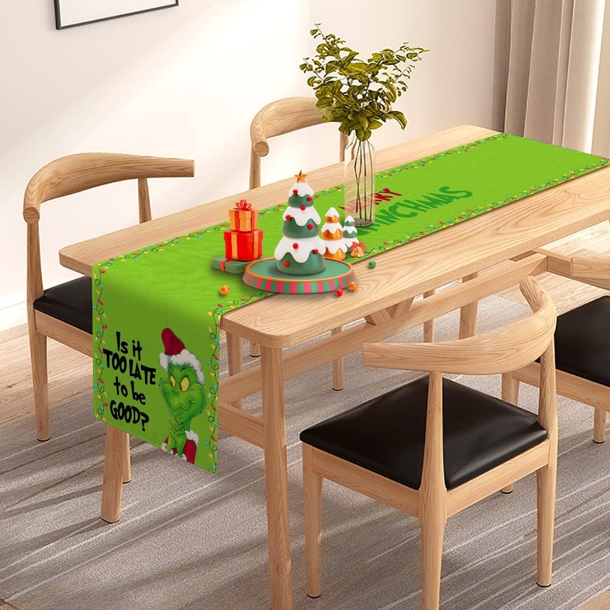 Merry Grinchmas Table Runner Christmas Xmas Buffalo Check Check Winter Holiday Party Fireplace Kitchen Dining Home Decor (13" x 108")
