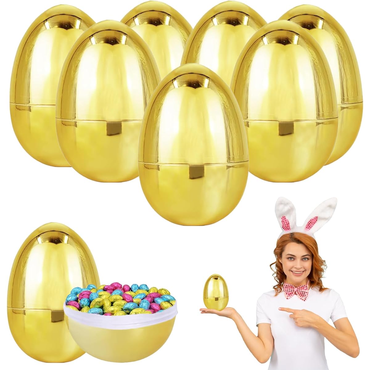 Chochkees Jumbo Golden Easter Eggs Metallic Gold Goodie Basket Prizes 6" (Pack of 48)