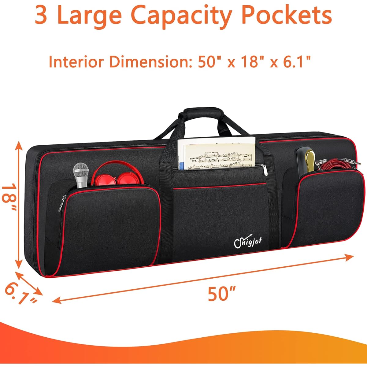76 Key Keyboard Case Soft (Interior: 50" x 18" x 6.1"), Padded Piano Case with Handle and Adjustable Shoulder Strap, Keyboard Gig Bag with 3 Pockets