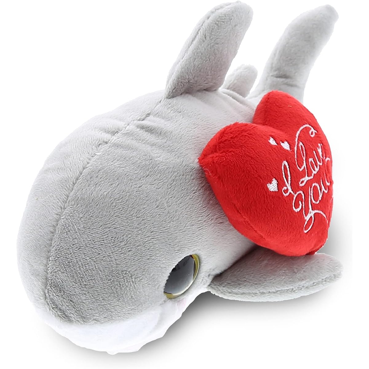 DolliBu I Love You Valentine Plush Big Eye Shark - Cute Soft Cuddly Stuffed Animal with Red Heart for Valentine's Day, Birthday Gift, Anniversary, Romantic Date - 6 Inch