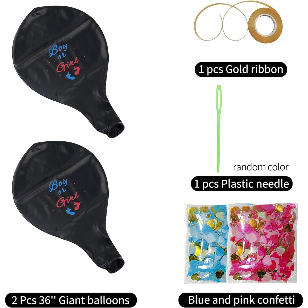 2 Pack Gender Reveal Balloons 36 Inch Black Boy Girl Pink Blue Heart Shape Confetti Gender Reveal Party Decorations