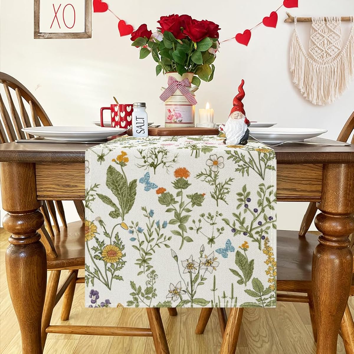 BREVITON Floral Wildflower Table Runner Spring Butterfly Herb Farmhouse Holiday Home Kitchen Dining Table Decor 13 x 72 inches
