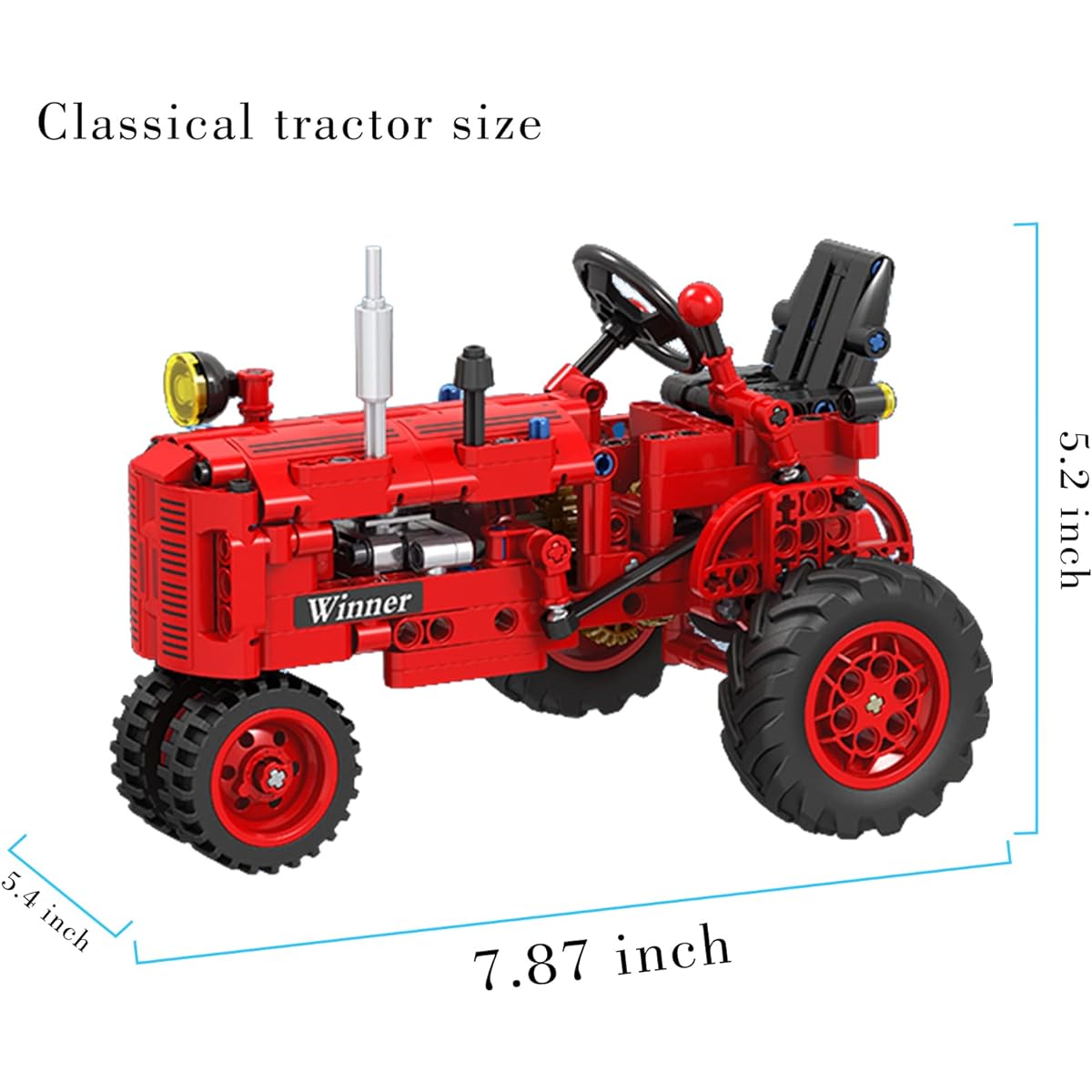 A XINAO TOYS Building Blocks 1/12 Red Classic Tractor Farm Toy Building Set Toy Gift for 6 7 8 9 10 11 12 Year Old Kids Shifting Mechanism Steering Mechanism