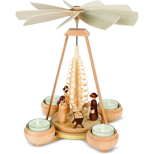 Christmas pyramid - Nativity scene, 1-tier, height 24 cm, natural, original Erzgebirge by Mueller Seiffen